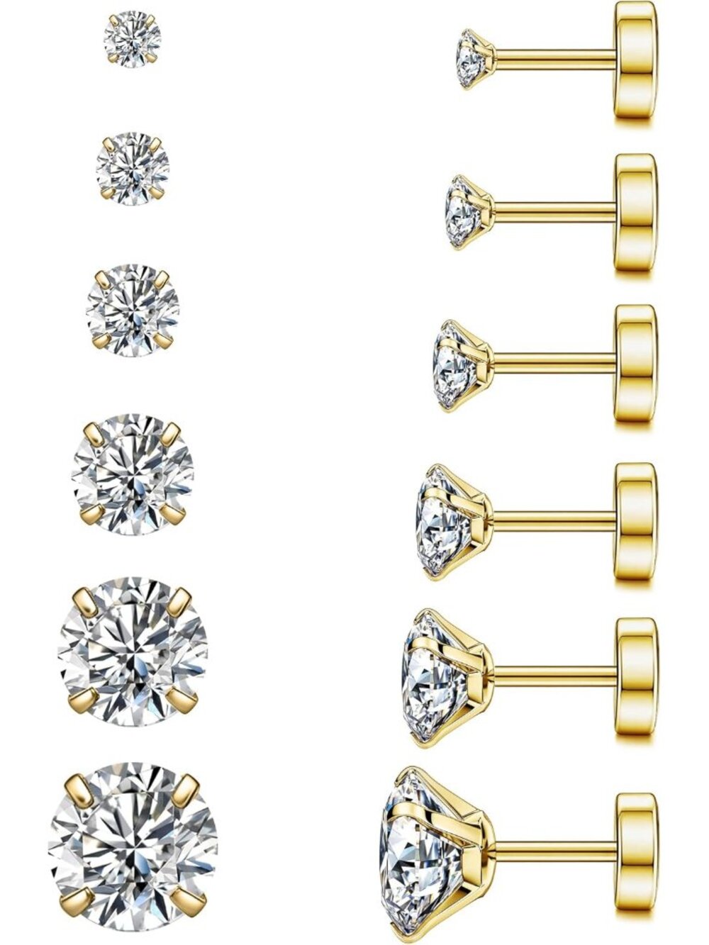 20G Hypoallergenic Flat Back Earrings for Women Men Silver 14K Gold Stainless St